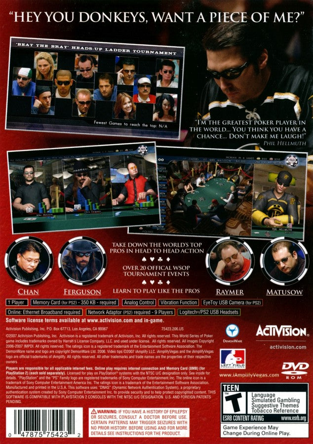 World Series of Poker 2008: Battle for the Bracelets – PlayStation 2 (PS2) video game back of case, poker