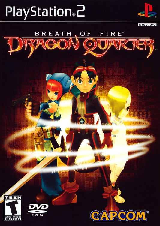 Breath of Fire Dragon Quarter PS2 Sony PlayStation 2 JRPG role playing game Capcom turn based combat survival dungeon crawling sci fi fantasy dragon transformation D ratio system strategic gameplay story driven adventure retro gaming PlayStation 2 software video game title cover art