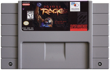 Primal Rage SNES game cartridge for the Super Nintendo system.