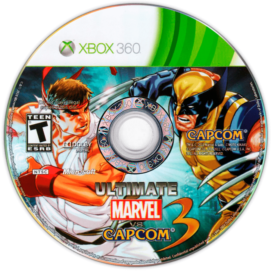 Ultimate Marvel vs. Capcom 3 disc for Xbox 360 (X360) crossover fighting video game