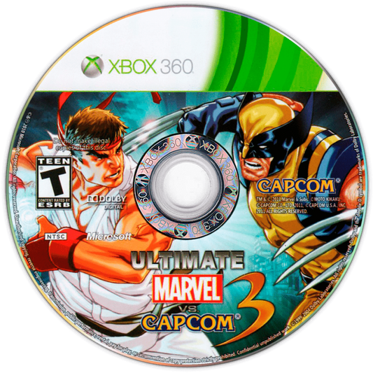 Ultimate Marvel vs. Capcom 3 disc for Xbox 360 (X360) crossover fighting video game