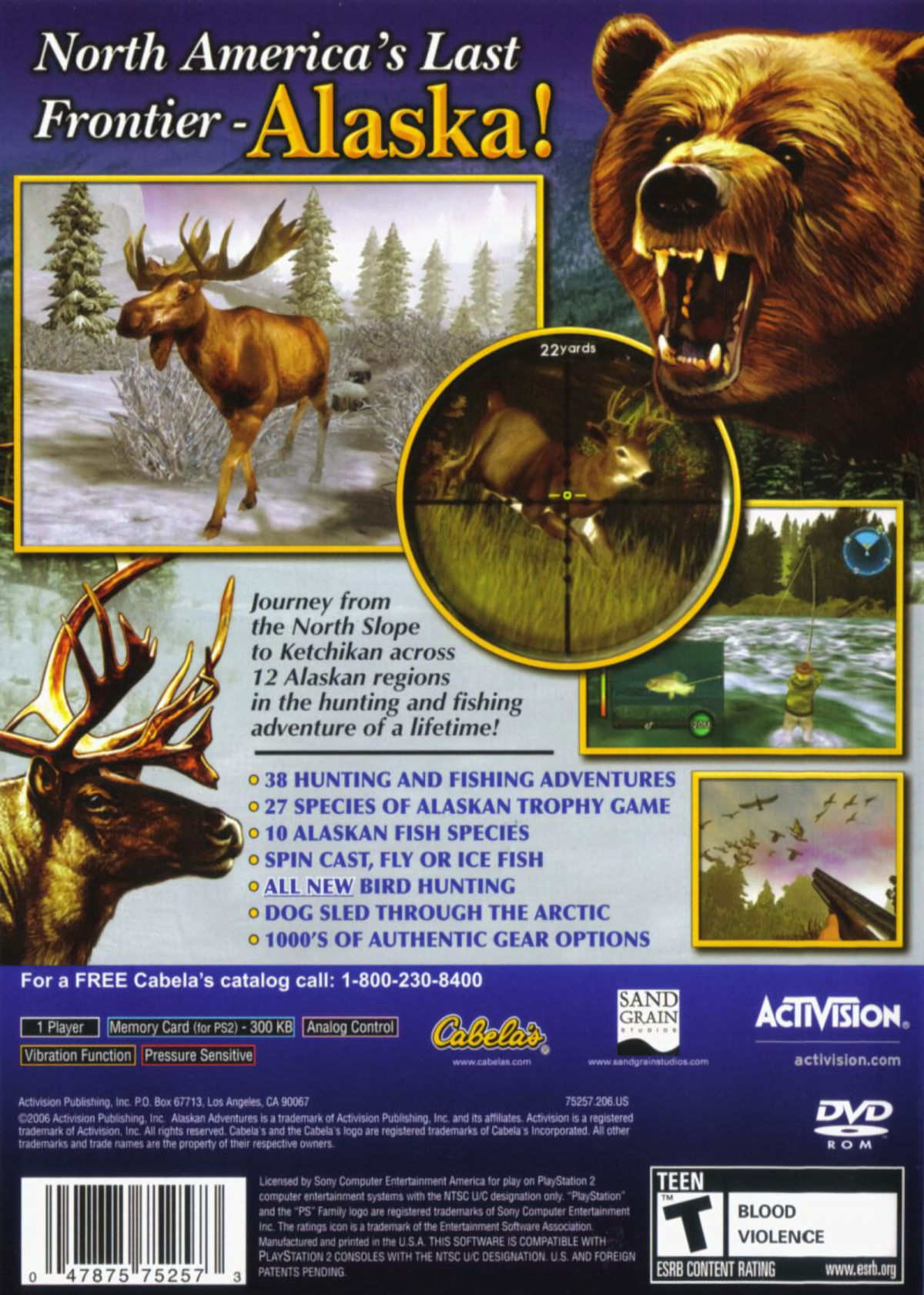 Cabela’s Alaskan Adventures for PlayStation 2 with hunting, fishing, and outdoor wilderness exploration theme gameplay back cover art