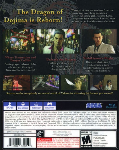 Yakuza Kiwami [Steelbook Edition] – PlayStation 4 (PS4) video game back of case, action-adventure role-playing game.