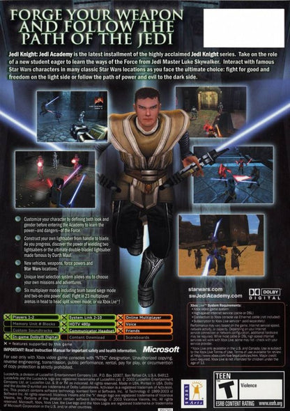 Star Wars Jedi Knight Jedi Academy for Xbox (Xbox), back of case action adventure video game.