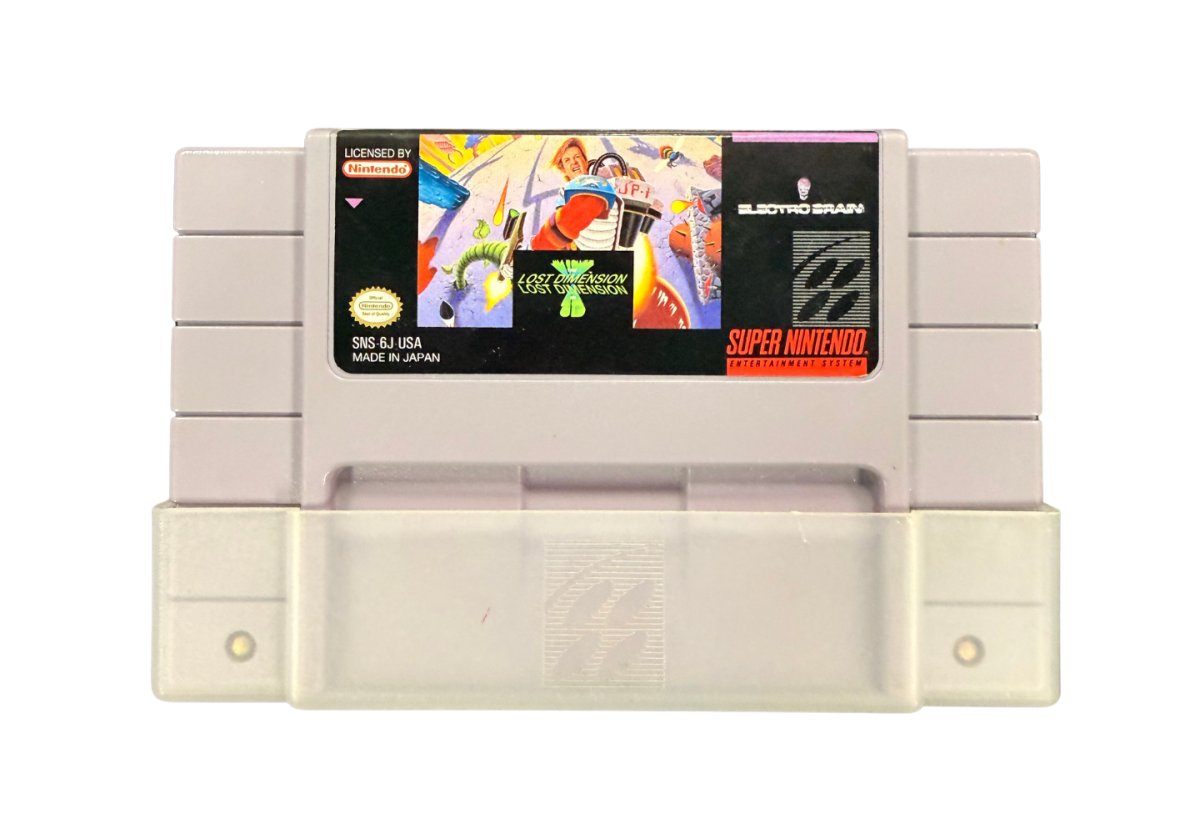 Jim Power The Lost Dimension Super Nintendo Entertainment System SNES retro video game action platformer featuring fast paced side scrolling combat challenging levels futuristic enemies power ups classic 16 bit graphics Super Nintendo gaming experience retro game collection appeal front of cartridge