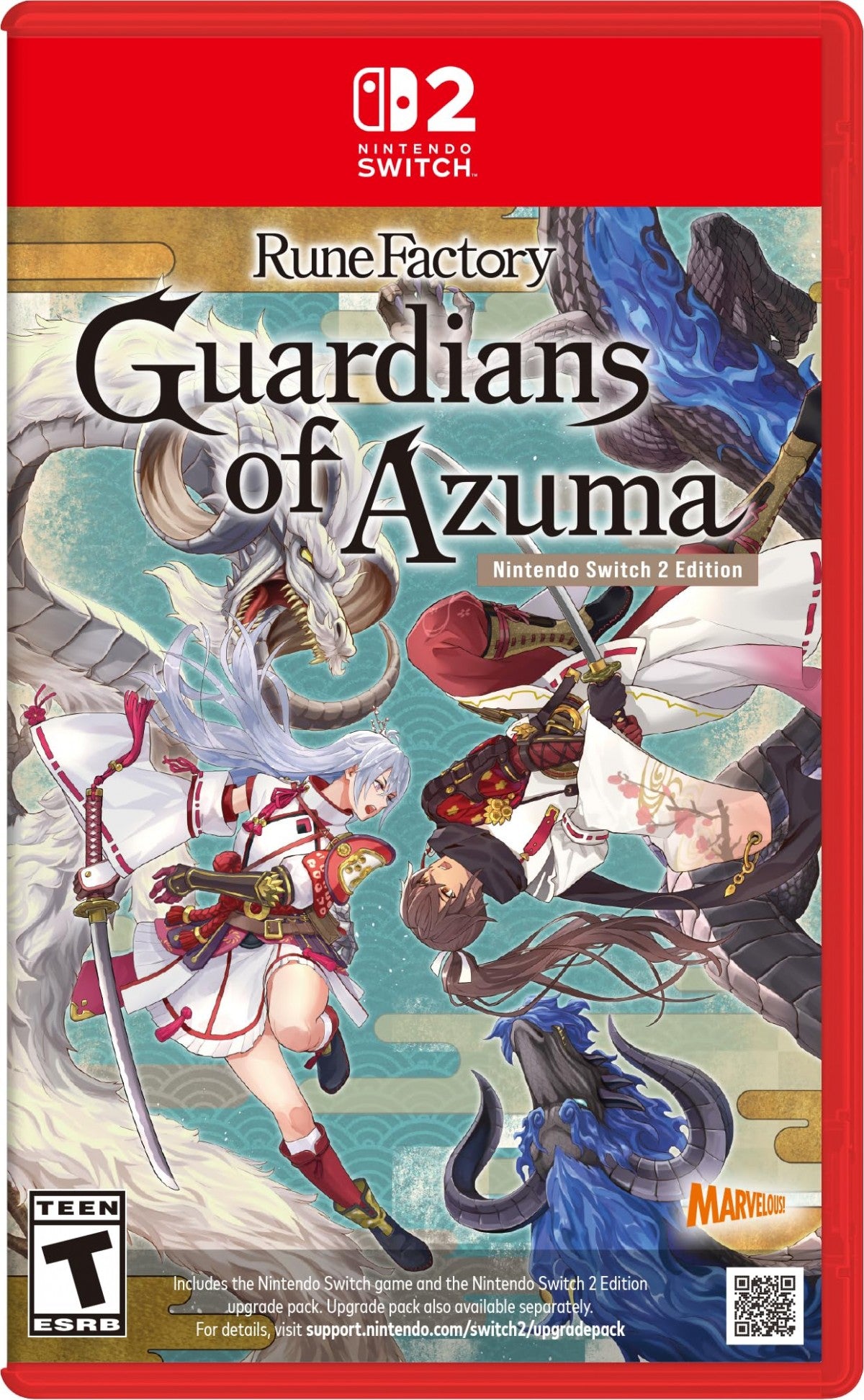 Rune Factory Guardians of Azuma for Nintendo Switch 2 featuring fantasy farming RPG gameplay with action combat and character relationships cover art