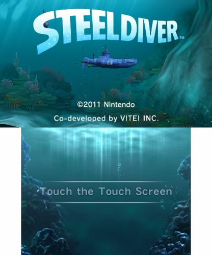 Steel Diver start screen for Nintendo 3DS (3DS) submarine simulation video game