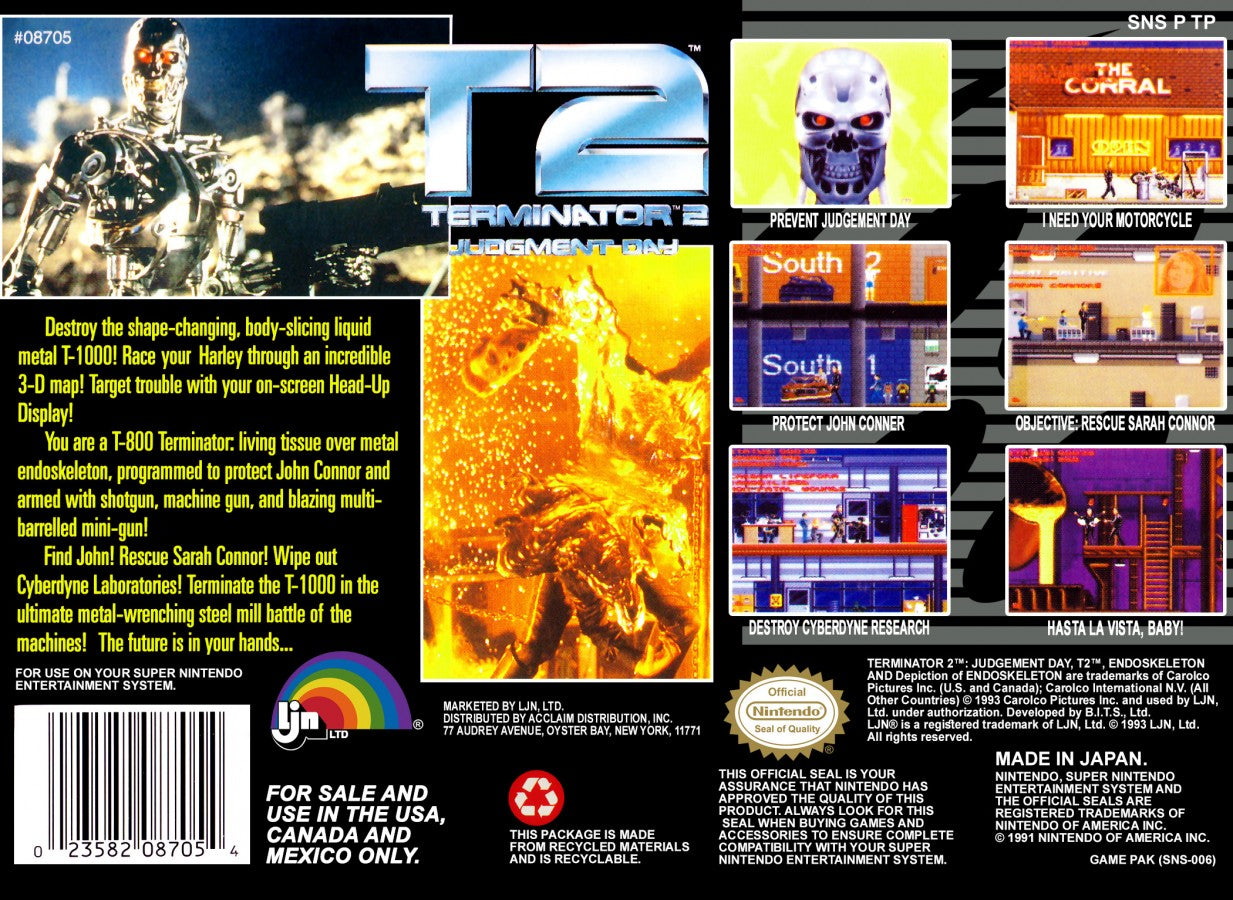 Terminator 2 Judgment Day back cover image for Super Nintendo Entertainment System (SNES) retro video game