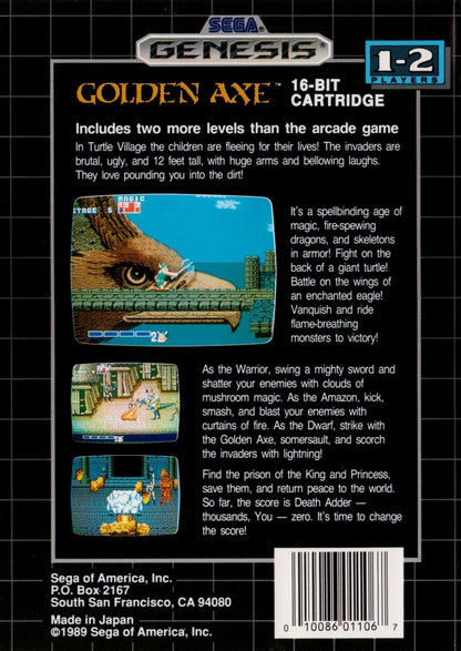 Golden Axe back cover art for Sega Genesis GEN video game