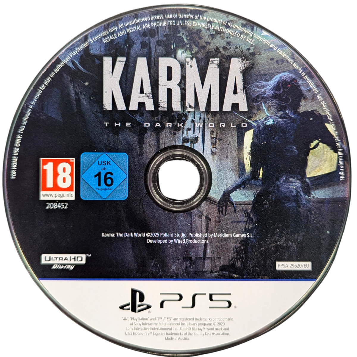 Karma: The Dark World [Limited Edition][Import] for PlayStation 5 (PS5) at Gamers INC, featuring a psychological first-person horror experience in a dystopian 1984 where you dive into the memories of suspects to uncover dark secrets and navigate a surreal, mind-bending reality within the Bureau of Thought disc