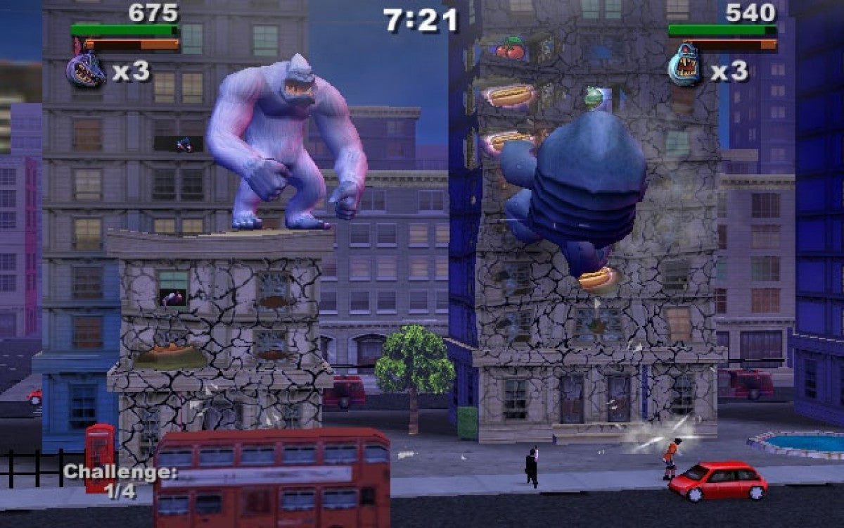 Rampage Total Destruction PS2 Sony PlayStation 2 arcade action game monster destruction city smashing gameplay cooperative multiplayer classic Rampage creatures giant monster rampaging buildings vehicles retro gaming PlayStation 2 software video game title gameplay
