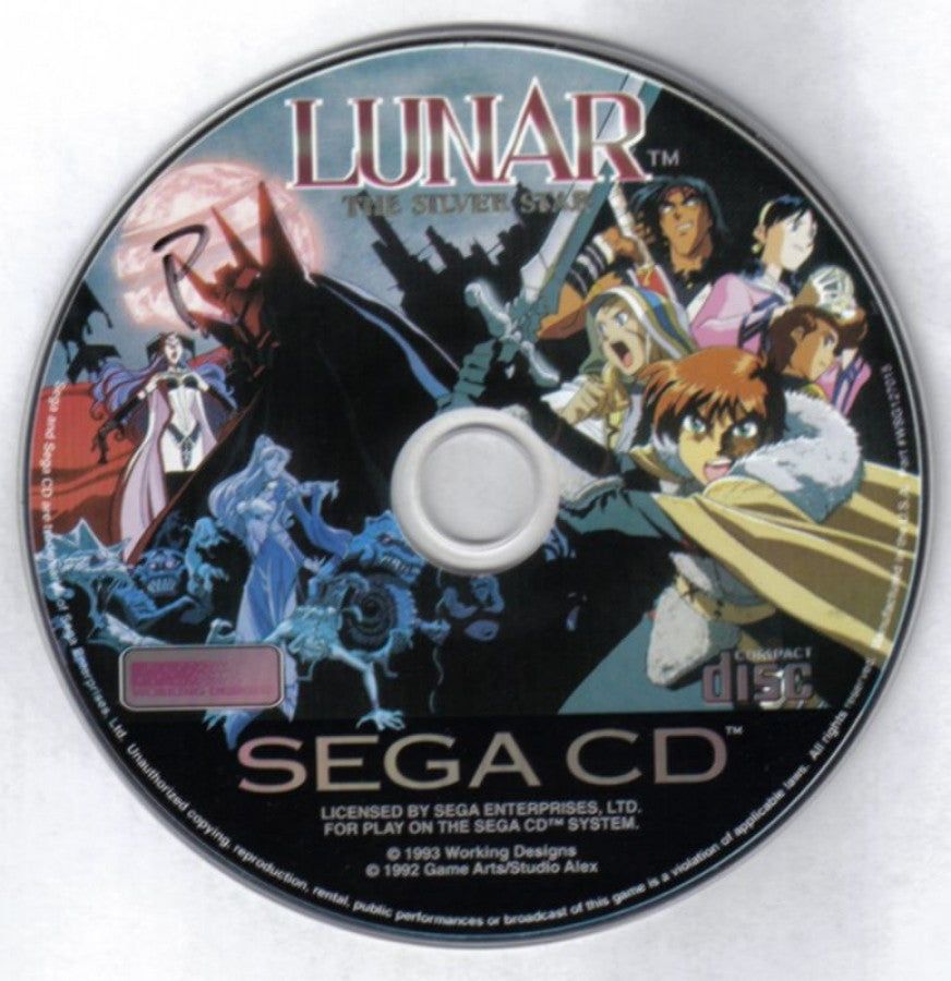 Lunar The Silver Star Sega CD JRPG role playing game anime style fantasy adventure Working Designs turn based combat story driven classic RPG cutscenes voice acting retro gaming Sega CD software video game title disc