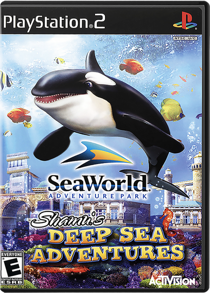 Shamu's Deep Sea Adventures – PlayStation 2 (PS2) video game cover image, underwater action-adventure game.