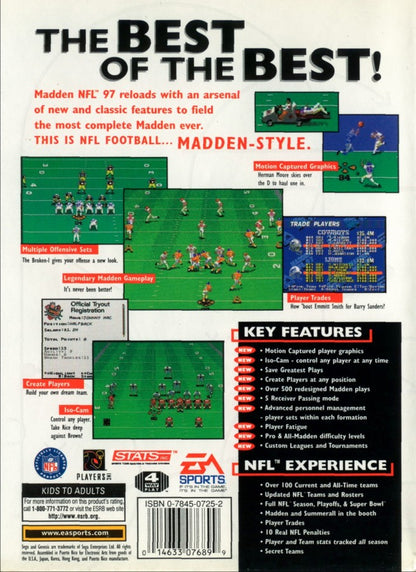 Madden NFL 97 back cover art for Sega Genesis (GEN) video game