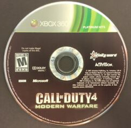 Call of Duty 4: Modern Warfare Platinum Hits for Xbox 360 with modern military action theme disc