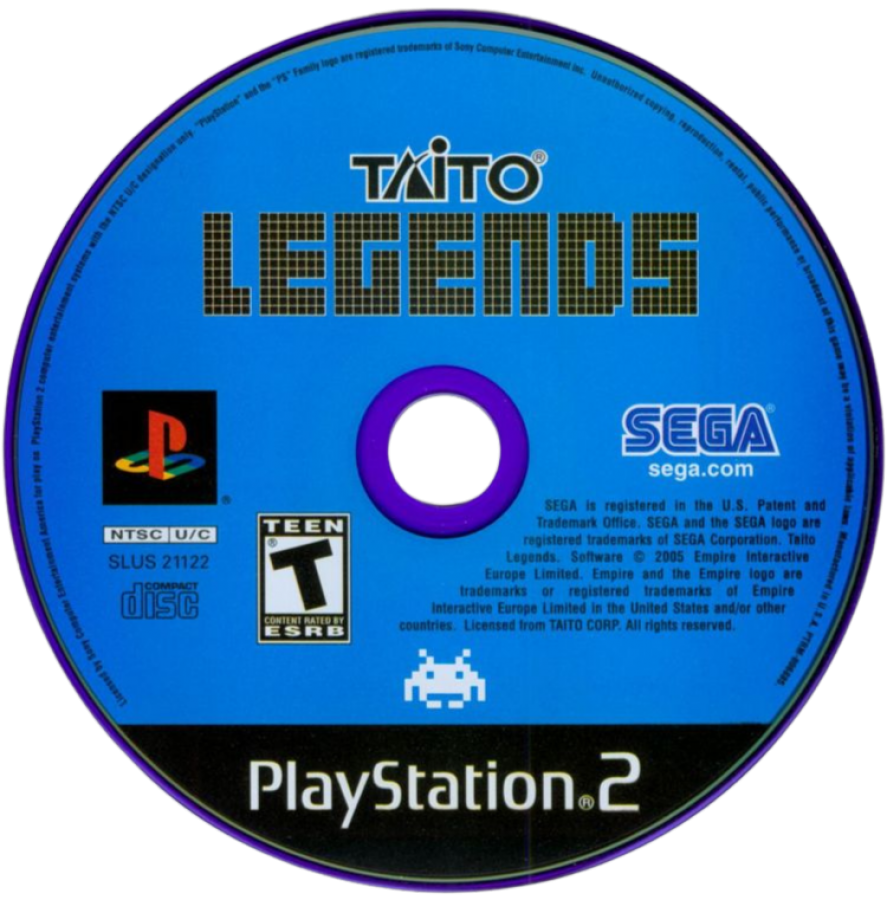 Taito Legends – PlayStation 2 (PS2) video game disc, classic arcade compilation.