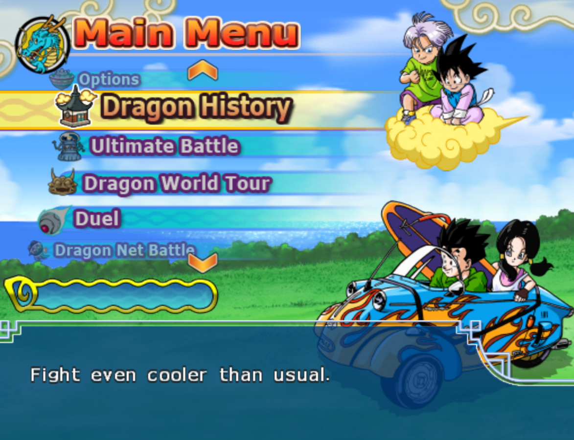 Dragon Ball Z Budokai Tenkaichi 3 title screen art for Nintendo Wii (Wii) video game