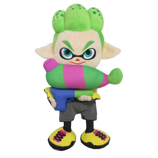 Inkling Boy Neon Green 9 inch plush toy featuring Splatoon character design soft stuffed collectible official Nintendo merchandise and vibrant display plush for fans