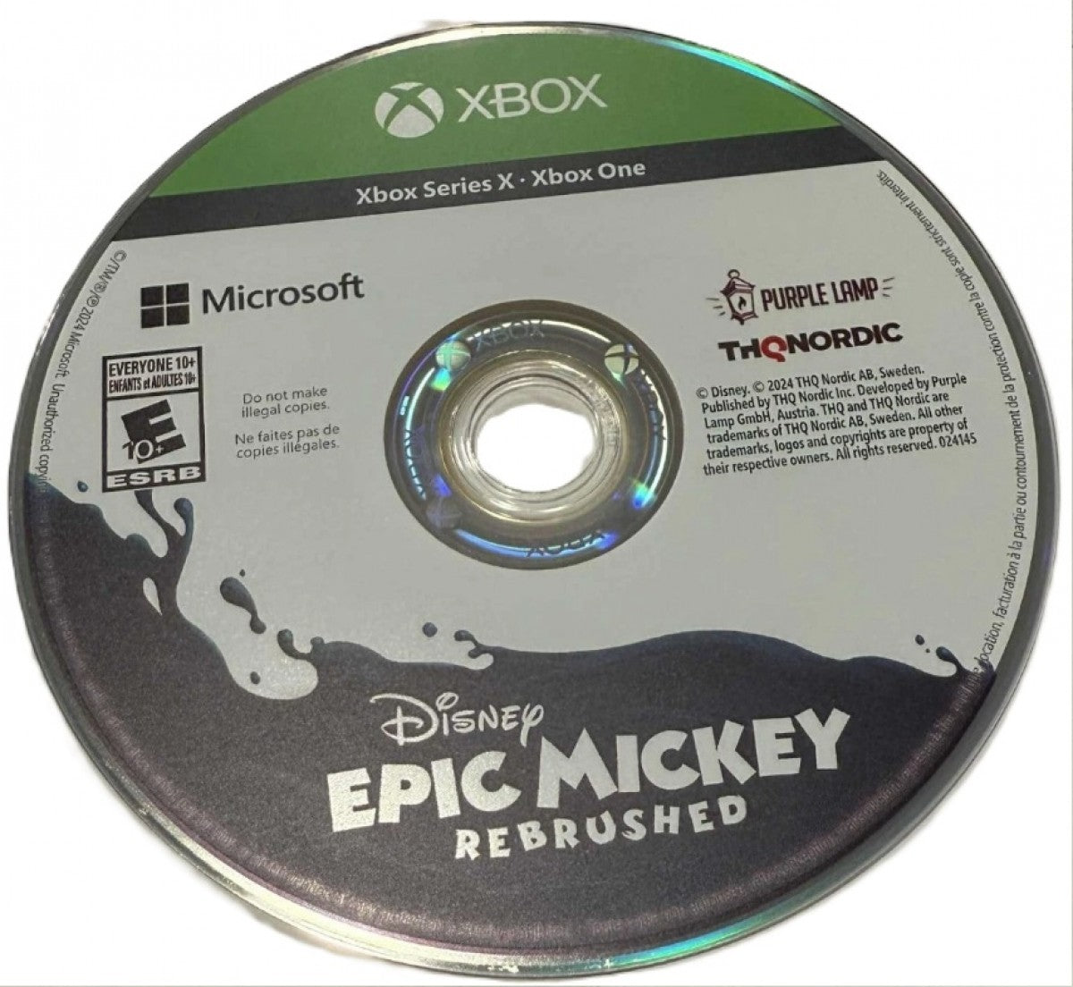 Disney Epic Mickey: Rebrushed – Xbox Series X (XSX) disc for 3D platformer featuring Mickey Mouse in a magical world of forgotten Disney characters