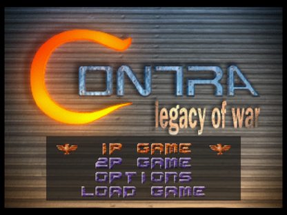 Contra Legacy of War Sega Saturn third person shooter action game run and gun Contra series sci fi combat alien enemies multiplayer co op Konami retro Saturn game Sega Saturn software video game title gameplay 