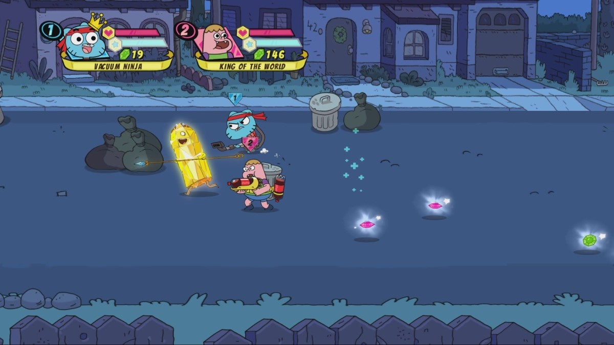 Cartoon Network Battle Crashers PlayStation 4 PS4 video game featuring side scrolling beat em up action gameplay Cartoon Network characters Finn Jake Steven Universe Gumball Clarence and Uncle Grandpa cooperative multiplayer combat enemy battles special character abilities colorful cartoon worlds platforming challenges and family friendly arcade action retro video game collection collectible gaming appeal gameplay screenshot