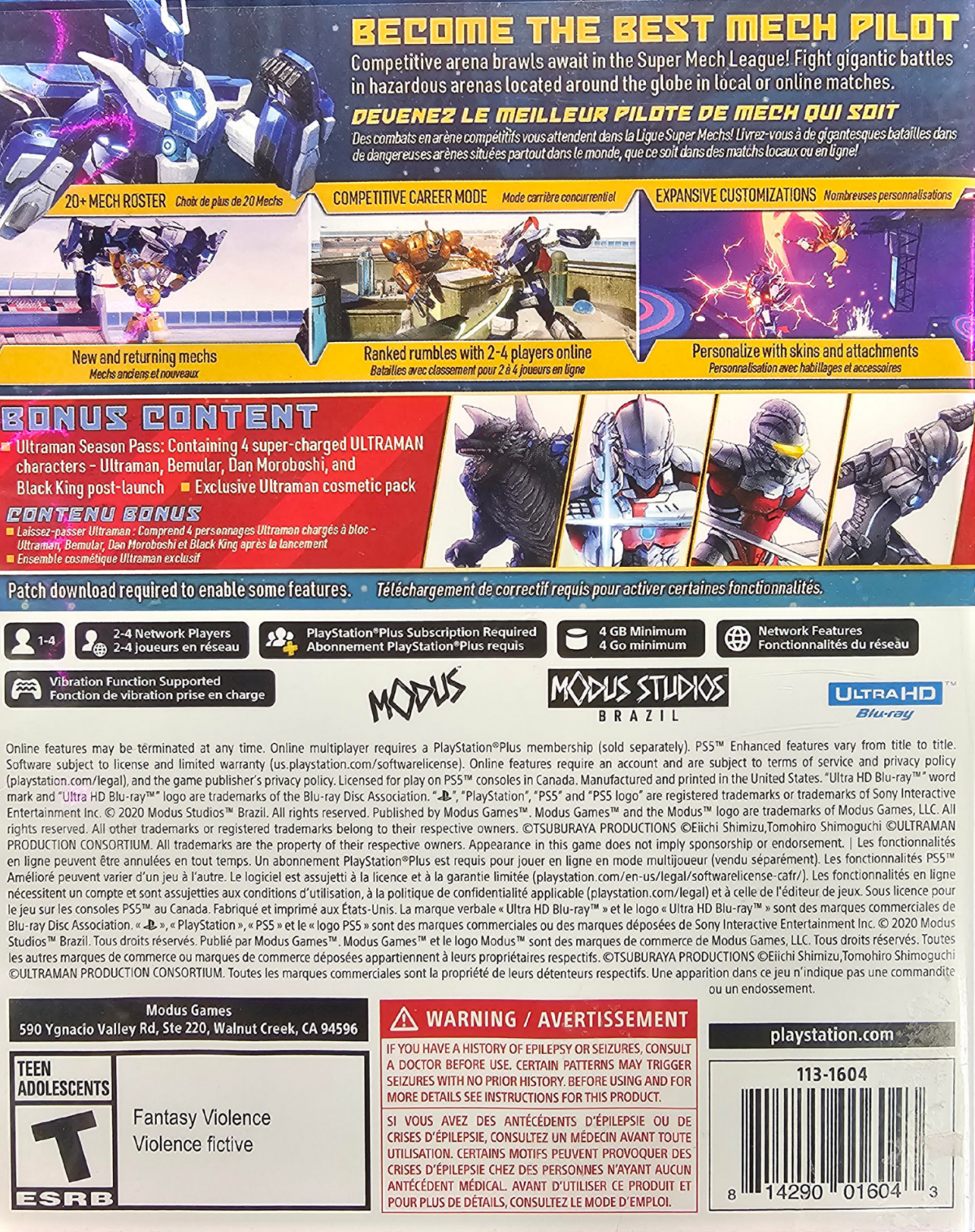 Override 2 Super Mech League PlayStation 5 PS5 for arcade fighting video game fans featuring giant mech battles fast paced combat powerful robot abilities arena environments customizable mechs competitive multiplayer matches special attacks and explosive action packed gameplay collectible gaming appeal back cover art
