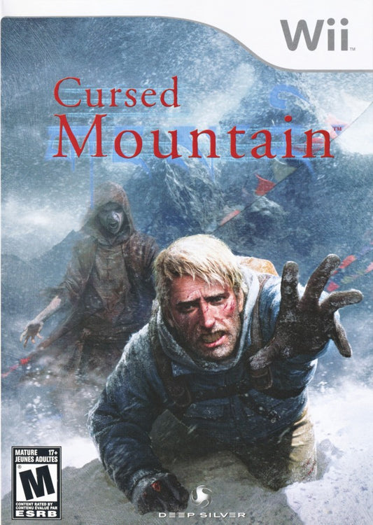 Cursed Mountain Nintendo Wii for survival horror video game fans featuring psychological horror gameplay Himalayan mountain exploration supernatural spirits motion controls puzzle solving atmospheric environments haunting storytelling intense survival adventure collectible gaming appeal front cover art 