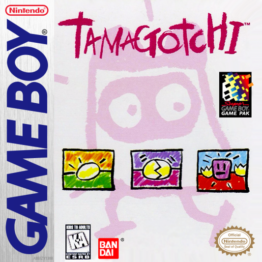 Tamagotchi Game Boy virtual pet simulation video game cover art.