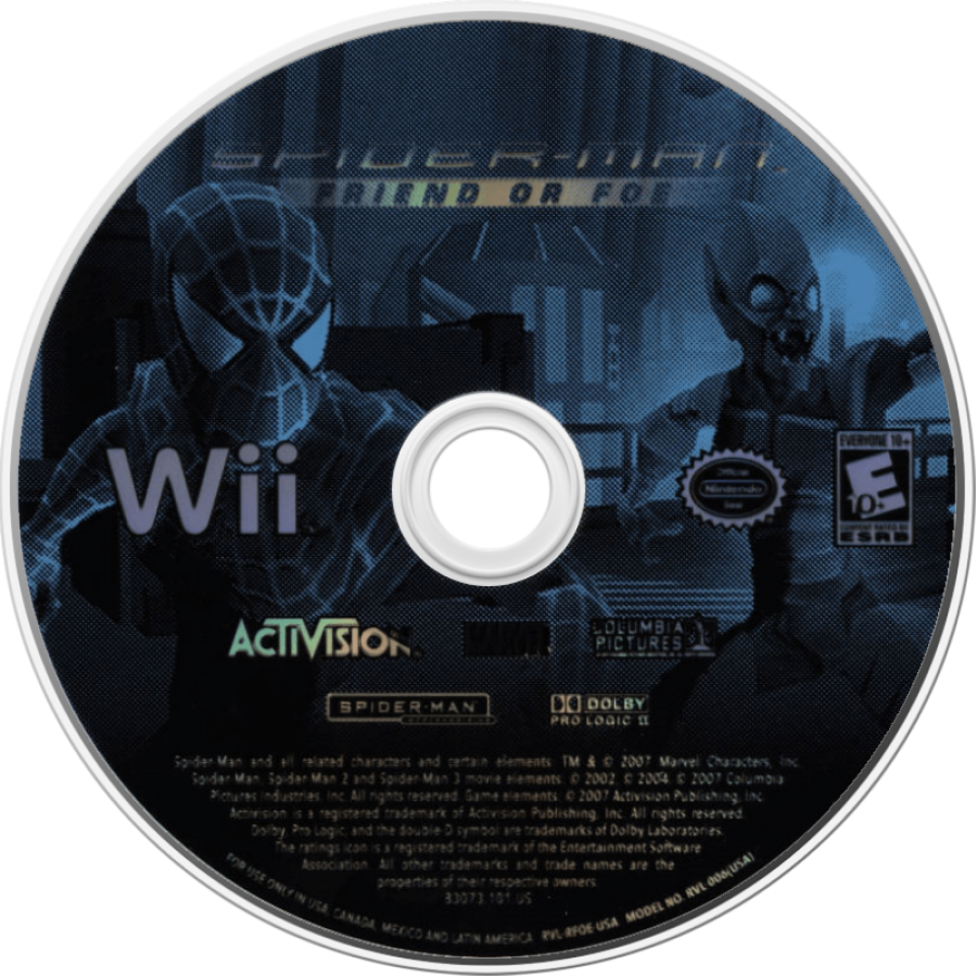 Retro Spider Man Friend or Foe Wii inspired design featuring comic book action adventure gameplay aesthetic superhero team battles colorful stylized villains cooperative beat em up combat Marvel universe nostalgia Nintendo Wii presentation disc