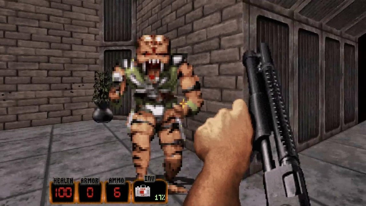 Duke Nukem 3D for Sega Saturn featuring classic retro first-person shooter action in a sci-fi setting gameplay