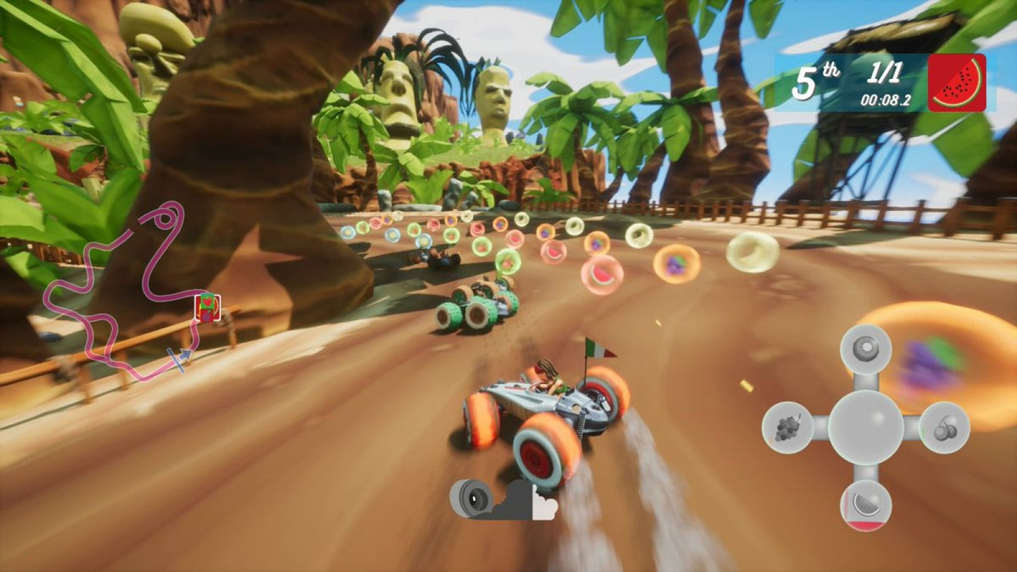 All Star Fruit Racing gameplay for PlayStation 4 (PS4) colorful fruit-themed kart racing game