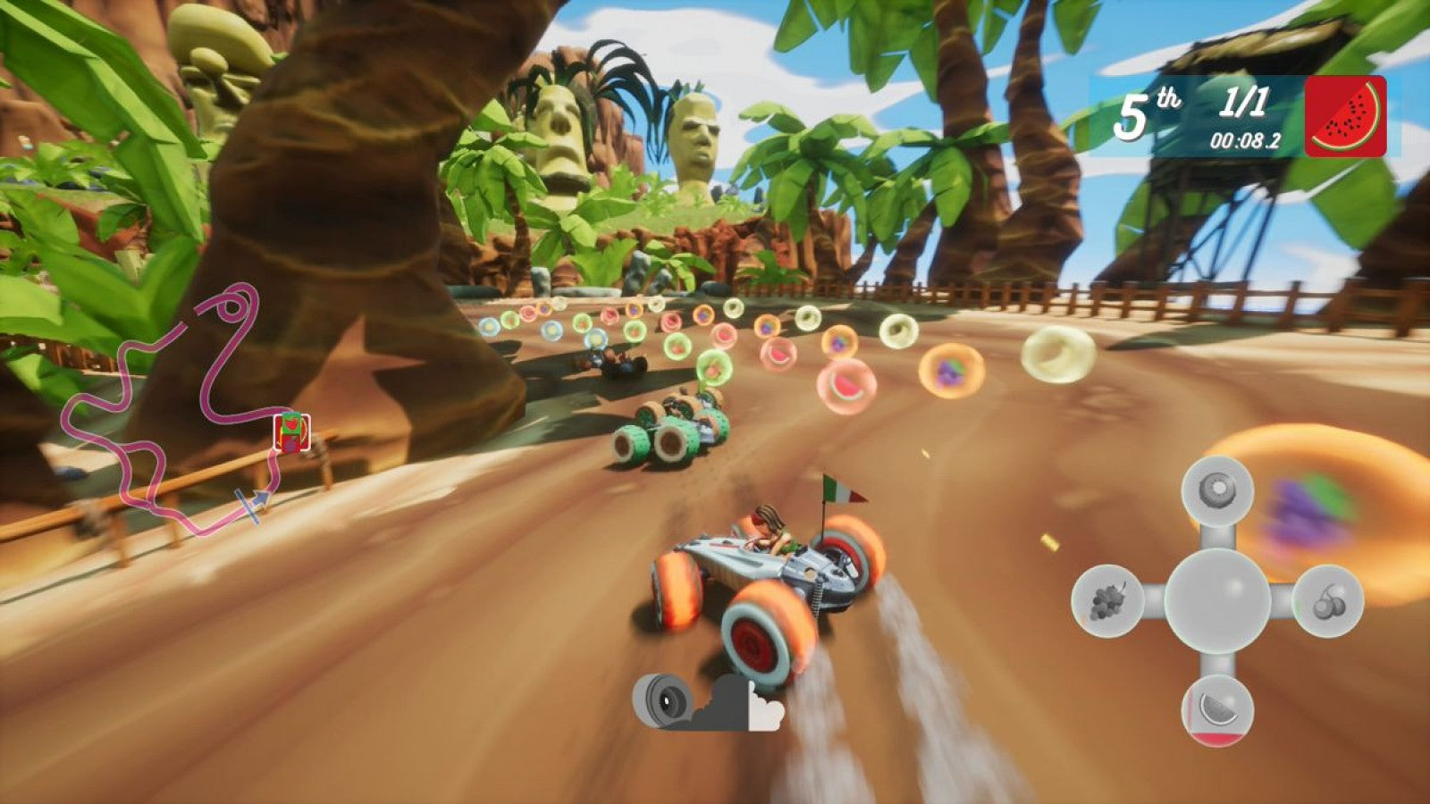All Star Fruit Racing gameplay for PlayStation 4 (PS4) colorful fruit-themed kart racing game