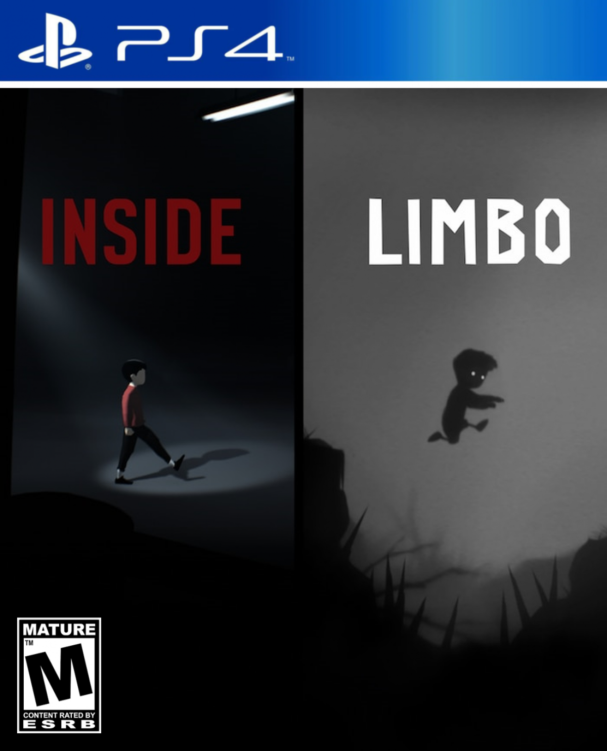 Inside Limbo Double Pack PS4 game featuring atmospheric puzzle platforming, dark minimalist art style, and critically acclaimed indie adventures front cover
