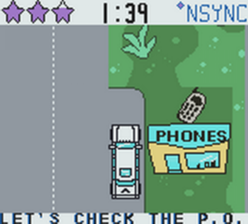 NSYNC Get to the Show for Game Boy Color, gameplay for a rhythm music video game with performance mini-games, timing-based gameplay, band-themed challenges, and pop concert simulation