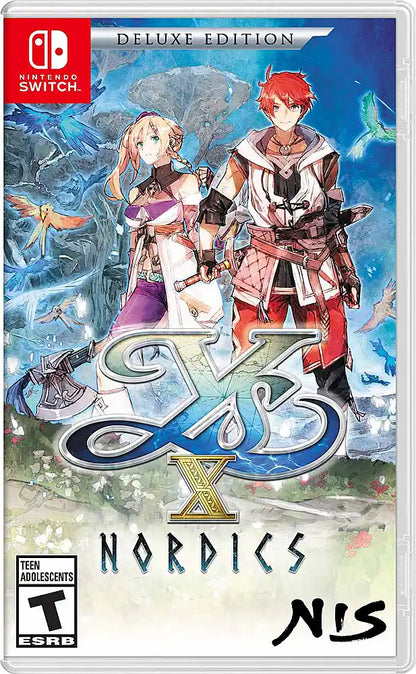 Ys X Nordics Deluxe Edition Nintendo Switch inspired design featuring epic action role playing adventure aesthetic seafaring exploration dynamic real time combat legendary heroes Nordic inspired fantasy world immersive quests deluxe edition presentation front cover