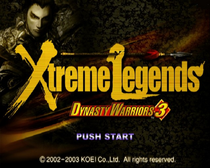 Dynasty Warriors 3: Xtreme Legends title screen for PlayStation 2 (PS2) historical action hack-and-slash expansion video game