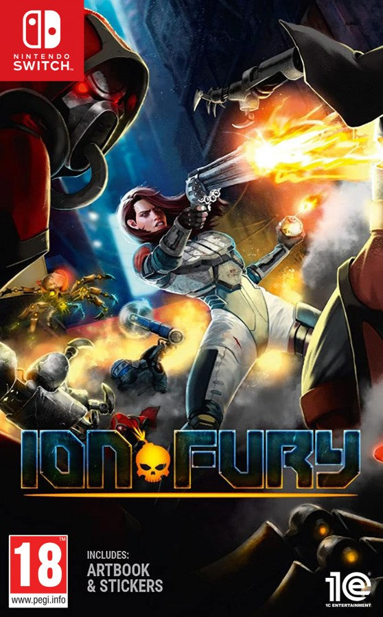 Ion Fury Nintendo Switch inspired design featuring retro inspired first person shooter aesthetic cyberpunk city environments explosive gunplay fast paced action futuristic weapons pixel styled visuals classic boomer shooter gameplay presentation front cover
