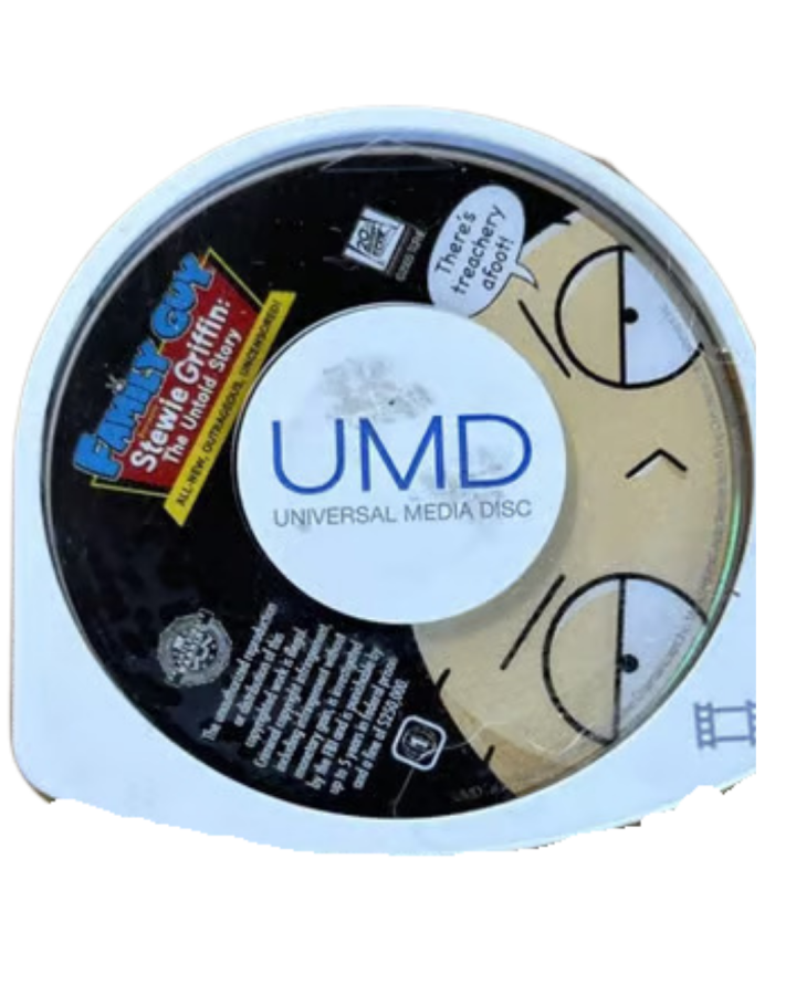 Family Guy Presents Stewie Griffin The Untold Story PSP Movie inspired design featuring animated comedy adventure aesthetic irreverent humor iconic Family Guy characters Stewie Griffin sci fi antics cartoon entertainment portable video format nostalgic handheld media presentation UMD