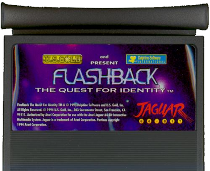 Flashback Atari Jaguar JAG for cinematic action adventure video game fans featuring Conrad B Hart futuristic science fiction environments platforming exploration shooting combat puzzle solving dangerous traps challenging levels and classic Atari Jaguar gameplay collectible retro gaming appeal game cartridge 