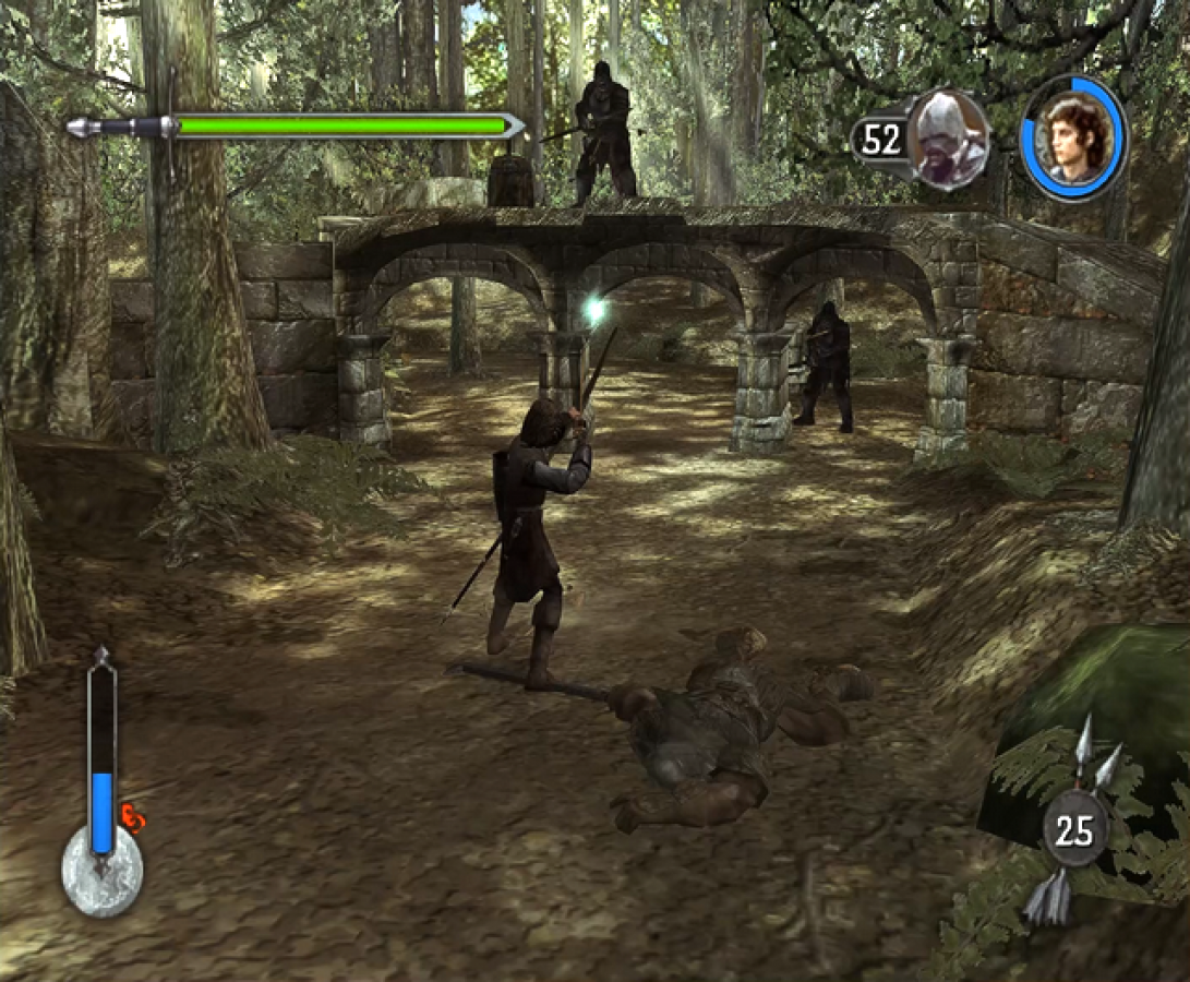Gameplay for The Lord of the Rings The Two Towers Player’s Choice GameCube GC video game, action RPG, fantasy adventure, movie tie-in, multiplayer, Nintendo GameCube classic