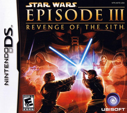 Star Wars Episode III Revenge of the Sith cartridge for the Nintendo DS featuring action combat gameplay based on the movie with lightsaber battles force powers and cinematic missions following Anakin and Obi Wan cover art