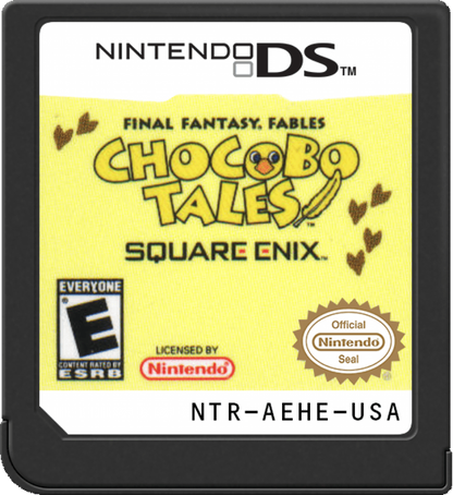 Final Fantasy Fables Chocobo Tales game for the Nintendo DS featuring storybook style adventure gameplay with mini games card battles and charming characters set in a whimsical fantasy world cartridge