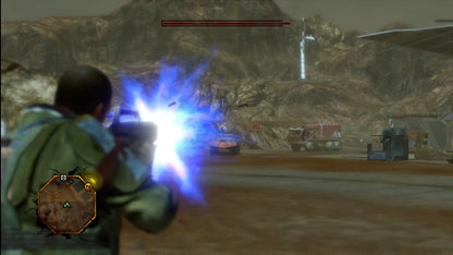 Red Faction: Guerrilla gameplay for Xbox 360 (X360) open-world sci-fi third-person shooter video game