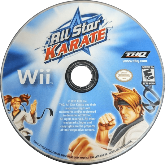 All Star Karate for Nintendo Wii, disc for a martial arts sports video game with motion controls, karate training, family-friendly combat, and fitness-style gameplay