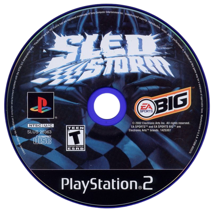Sled Storm – PlayStation 2 (PS2) video game disc, snowmobile racing game.