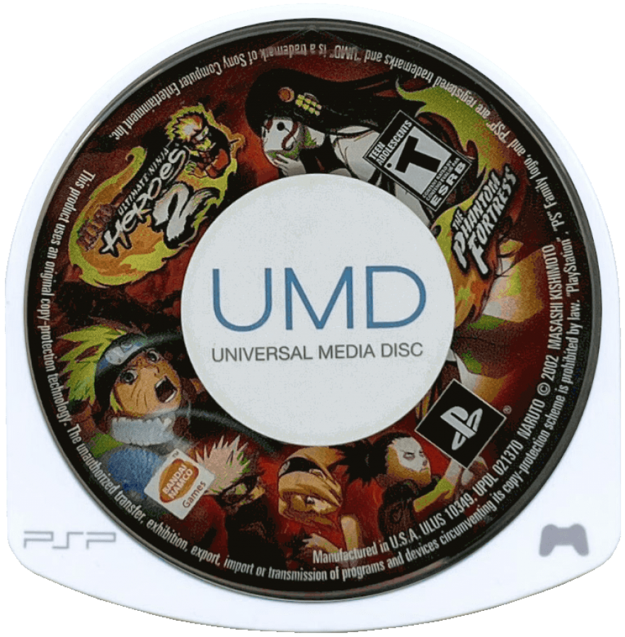 Naruto Ultimate Ninja Heroes 2 The Phantom Fortress PlayStation Portable PSP disc for retro video game enthusiasts featuring anime fighting gameplay ninja combat mechanics character roster based battles team based action RPG elements story driven fortress adventure and portable handheld arcade style gaming experience and collectible gaming appeal