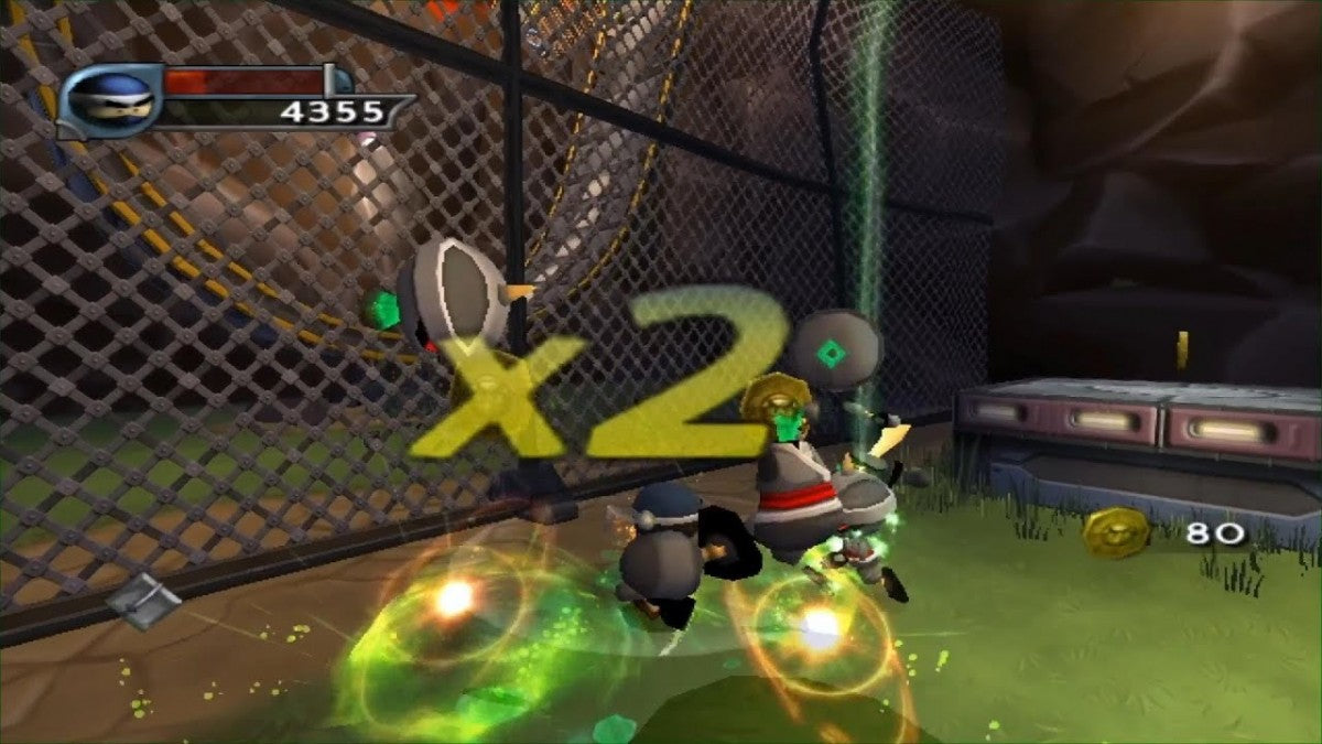 I-Ninja GameCube GC video game, action platformer, stealth and combat gameplay, cartoon-style adventure, multiplayer, Nintendo GameCube title gameplay