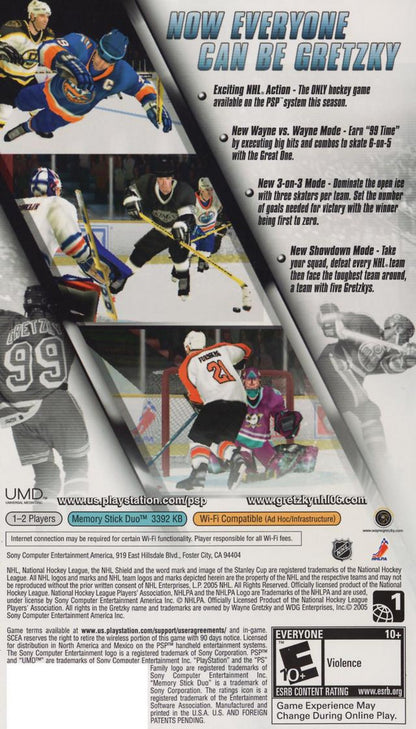 Gretzky NHL 06 back cover art for Playstation Portable (PSP) sports video game