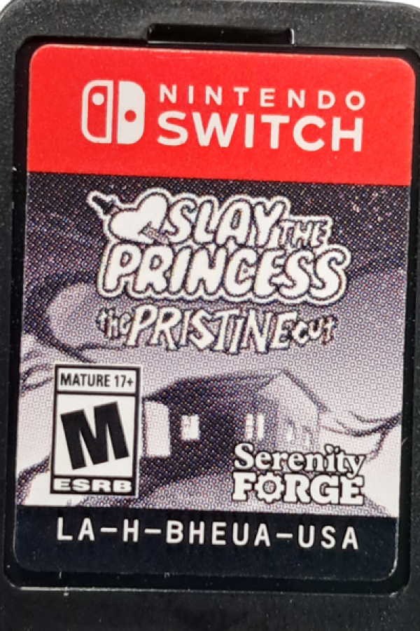 Slay the Princess Nintendo Switch inspired design featuring psychological narrative horror adventure aesthetic branching dialogue choices eerie hand drawn visuals suspenseful storytelling moral dilemma exploration immersive voice driven gameplay and dark fairytale atmosphere presentation cartridge