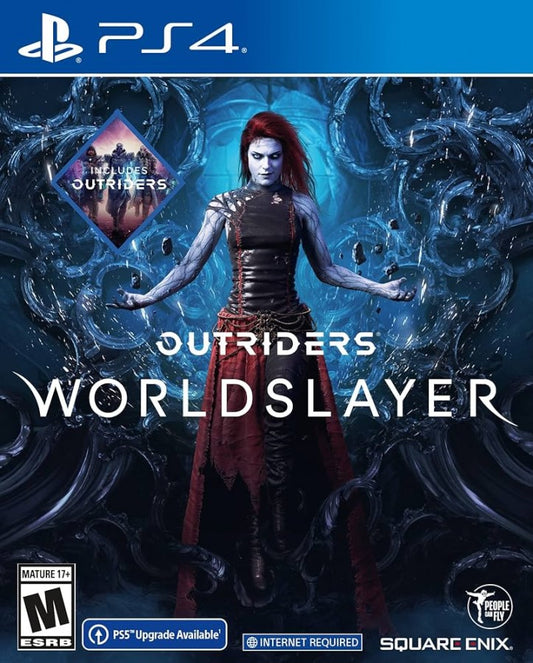 Outriders: Worldslayer for PlayStation 4 (PS4) at Gamers INC, featuring the definitive co-op looter-shooter experience with a massive new campaign, the endgame Trial of Tarya Gratar, and powerful Apocalypse Tier gear to customize your ultimate Altered warrior front cover
